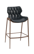 Indoor Wood Grain Metal Barstool with Large Diamond Stitch Pattern Black Vinyl Seat